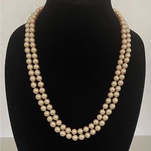 Vintage Double Stand, Hand Knotted, Faux Pearl, 24” Long